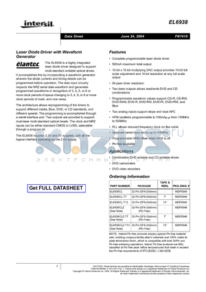 EL6938CL datasheet - Laser Diode Driver with Waveform Generator