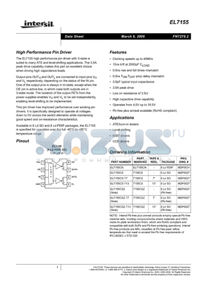 EL7155CSZ datasheet - High Performance Pin Driver