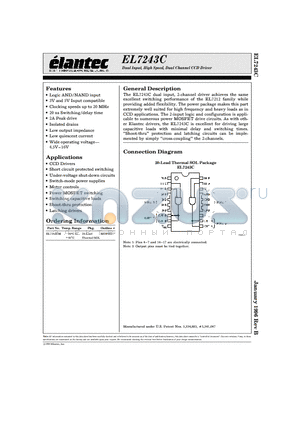 EL7243CM datasheet - Dual Input, High Speed, Dual Channel CCD Driver