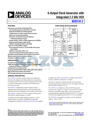 AD9518-2 datasheet - 6-Output Clock Generator with Integrated 2.2 GHz VCO