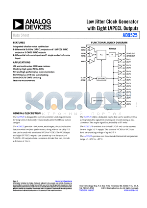 AD9525/PCBZ datasheet - Low Jitter Clock Generator with Eight LVPECL Outputs