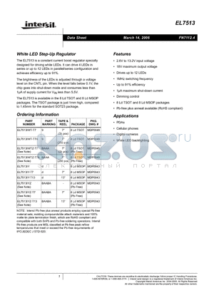 EL7513IYZ-T7 datasheet - White LED Step-Up Regulator