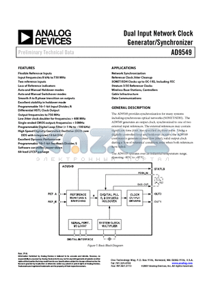 AD9549XCPZ datasheet - Dual Input Network Clock Generator/Synchronizer