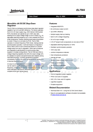 EL7566AIREZ-T7 datasheet - Monolithic 6A DC/DC Step-Down Regulator