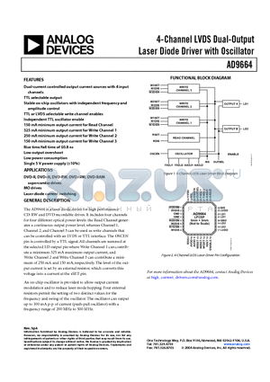 AD9664 datasheet - 4-Channel LVDS Dual-Output Laser Diode Driver with Oscillator