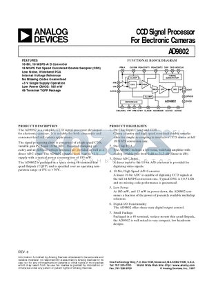 AD9802 datasheet - CCD Signal Processor For Electronic Cameras