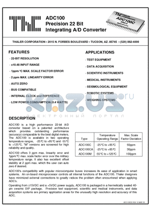 ADC100C datasheet - Precision 22 Bit Integrating A/D Converter