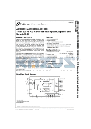 ADC10064 datasheet - 10-Bit 600 ns A/D Converter with Input Multiplexer and Sample/Hold