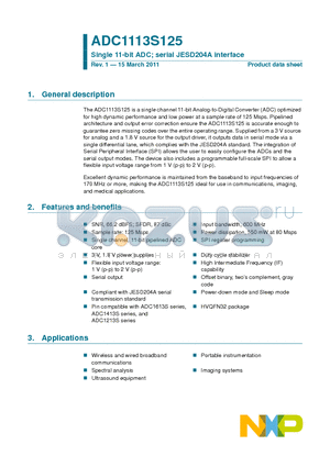 ADC1113S125HN datasheet - Single 11-bit ADC; serial JESD204A interface