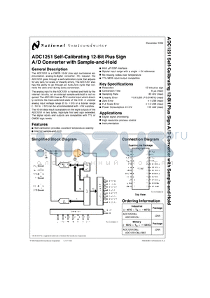 ADC1251 datasheet - Self-Calibrating 12-Bit Plus Sign A/D Converter with Sample-and-Hold