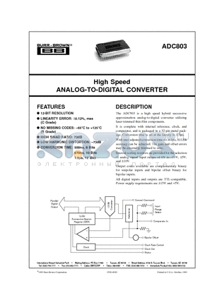 ADC803BMQ datasheet - High Speed ANALOG-TO-DIGITAL CONVERTER