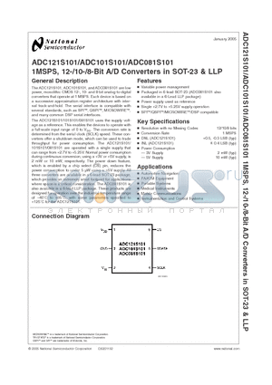 ADC121S101 datasheet - 1MSPS, 12-/10-/8-Bit A/D Converters in SOT-23