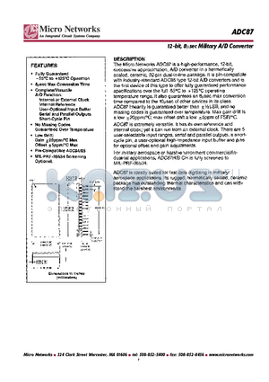 ADC87H/B datasheet - 12-bit, 8 Usec Military A/D Converter