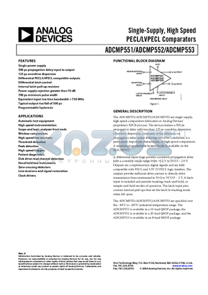 ADCMP552BRQ datasheet - Single-Supply, High Speed PECL/LVPECL Comparators