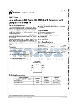 ADCV08832 datasheet - Low Voltage, 8-Bit Serial I/O CMOS A/D Converter with Sample/Hold Function