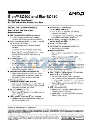 ELANSC410-66AC datasheet - Single-Chip, Low-Power, PC/AT-Compatible Microcontrollers