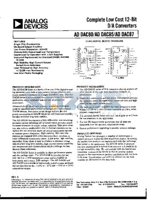 ADDAC87 datasheet - COMPLETE LOW COST 12-BIT D/A CONVERTERS