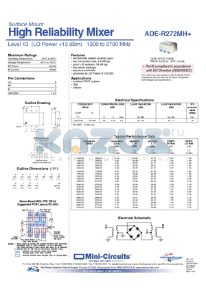 ADE-R272MH datasheet - High Reliability Mixer High Reliability Mixer