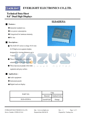 ELD425EWA datasheet - Technical Data Sheet 0.4 Displays