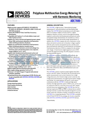 ADE7880ACPZ-RL datasheet - Polyphase Multifunction Energy Metering IC