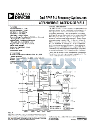 ADF4213 datasheet - Dual RF/IF PLL Frequency Synthesizers