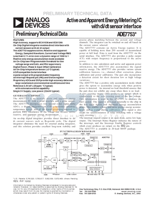 ADE7753ARS datasheet - Active and Apparent Energy Metering IC with di/dt sensor interface