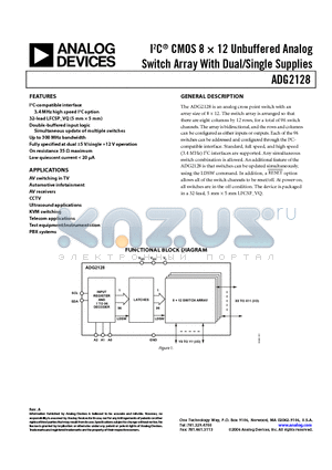 ADG2128 datasheet - IC CMOS 8  12 Unbuffered Analog Switch Array With Dual/Single Supplies