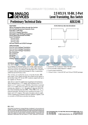 ADG3246BCP datasheet - 2.5 V/3.3 V, 10-Bit, 2-Port Level Translating, Bus Switch