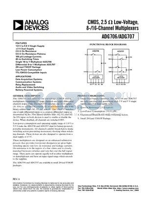 ADG707 datasheet - CMOS, 2.5ohm  Low-Voltage, 8-/16-Channel Multiplexers