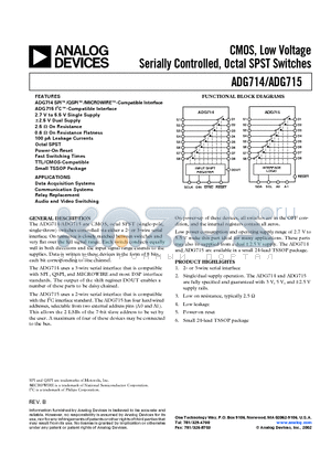 ADG715BRU datasheet - CMOS, Low Voltage Serially Controlled, Octal SPST Switches