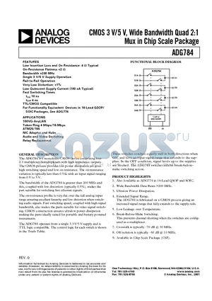 ADG784BCP datasheet - CMOS 3 V/5 V, Wide Bandwidth Quad 2:1 Mux in Chip Scale Package