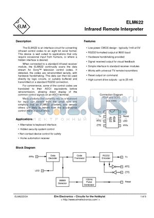 ELM622 datasheet - Infrared Remote Interpreter