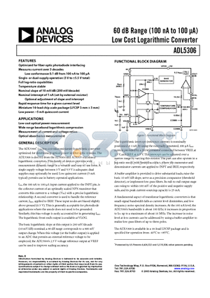 ADL5306 datasheet - 60 dB Range (100 nA to 100 UA) Low Cost Logarithmic Converter