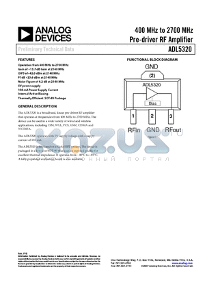 ADL5320ARKZ-WP datasheet - 400 MHz to 2700 MHz Pre-driver RF Amplifier