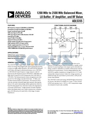 ADL5355 datasheet - 1200 MHz to 2500 MHz Balanced Mixer, LO Buffer, IF Amplifier, and RF Balun