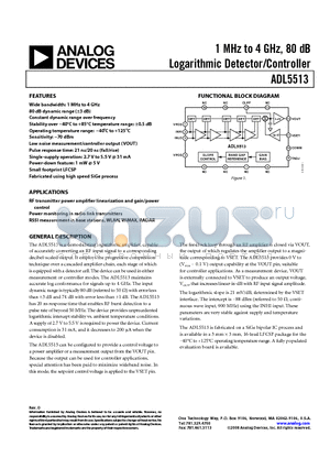 ADL5513-EVALZ datasheet - 1 MHz to 4 GHz, 80 dB Logarithmic Detector/Controller