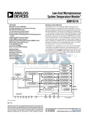 ADM1021A datasheet - Low-Cost Microprocessor System Temperature Monitor