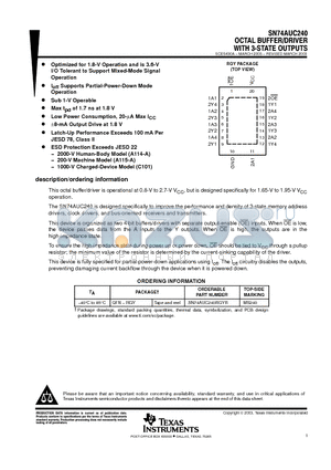 SN74AUC240 datasheet - OCTAL BUFFER/DRIVER WITH 3-STATE OUTPUTS