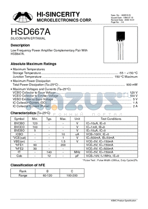 HSD667A datasheet - SILICON NPN EPITAXIAL