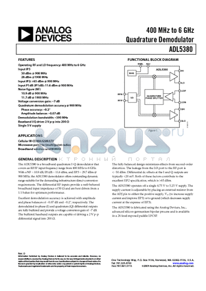 ADL5380-30A-EVALZ datasheet - 400 MHz to 6 GHz Quadrature Demodulator