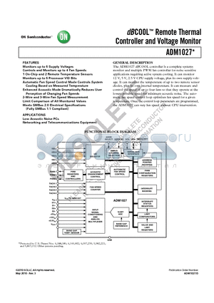 ADM1027ARQZ-REEL datasheet - dBCOOL Remote Thermal Controller and Voltage Monitor