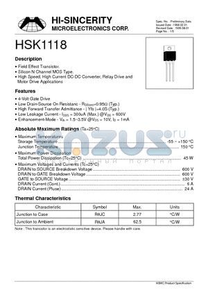 HSK1118 datasheet - Silicon N Channel MOS Type