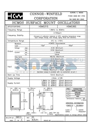 HSM536S-50.00M datasheet - HCMOS SURFACE MOUNT OSCILLATORS