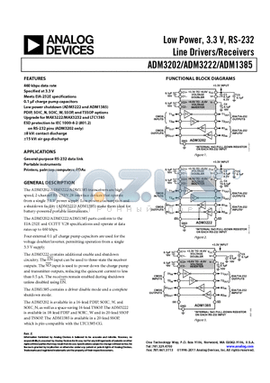 ADM3222ARSZ datasheet - Low Power, 3.3 V, RS-232 Line Drivers/Receivers