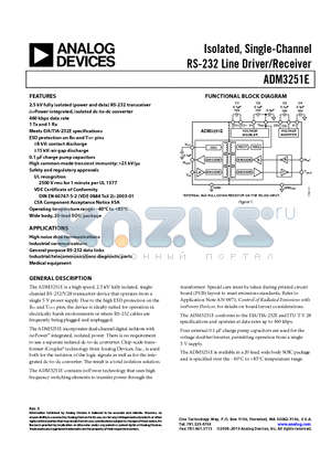 ADM3251E_VE datasheet - Isolated, Single-Channel RS-232 Line Driver/Receiver