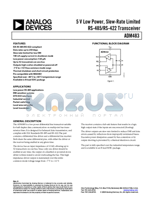 ADM483 datasheet - 5 V Low Power, Slew-Rate Limited RS-485/RS-422 Transceiver