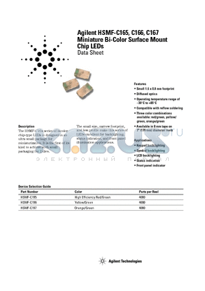 HSMF-C165 datasheet - Miniature Bi-Color Surface Mount Chip LEDs