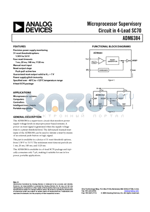 ADM6384YKS23D3-RL7 datasheet - Microprocessor Supervisory Circuit in 4-Lead SC70