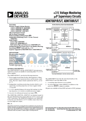 ADM708TAN datasheet - 3 V, Voltage Monitoring uP Supervisory Circuits