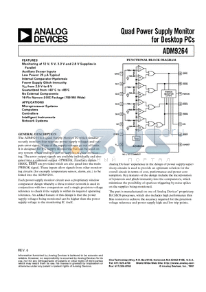 ADM9264ARN-REEL datasheet - Quad Power Supply Monitor for Desktop PCs